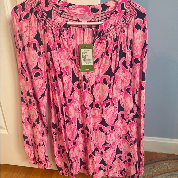Vibrant Pink Flamingo Print Women's Top - Picture 1 of 2